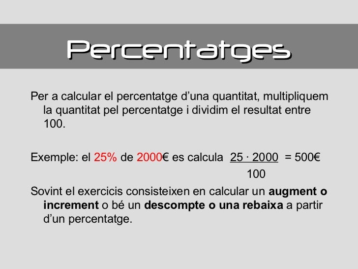 Resultat d'imatges de exercicis de càlcul de percentatges