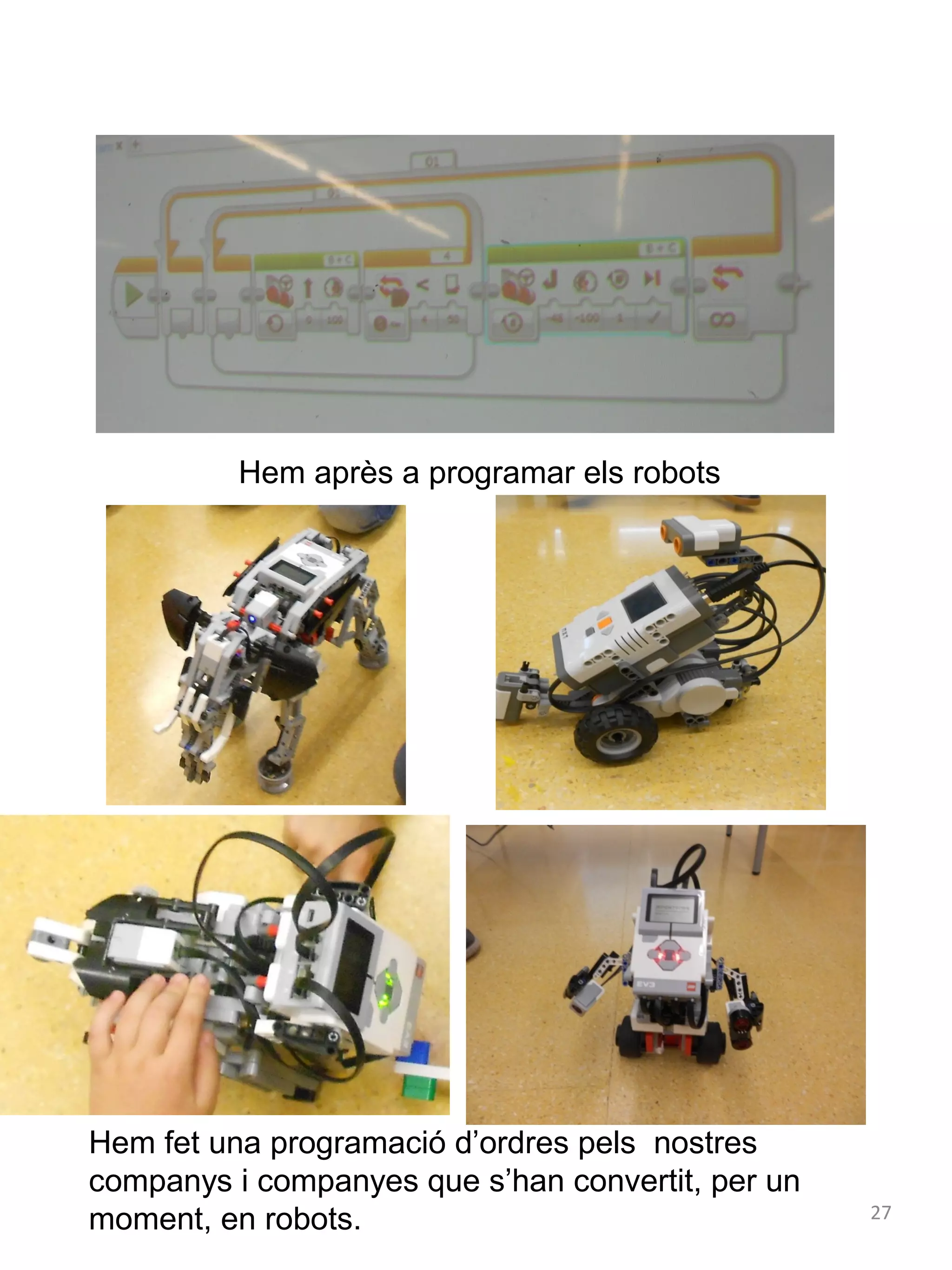 Hem après a programar els robots

Hem fet una programació d’ordres pels nostres
companys i companyes que s’han convertit, per un
moment, en robots.

27

 
