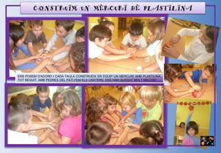 ENS POSEM D’ACORD I CADA TAULA CONSTRUEIX EN EQUIP UN MERCURI AMB PLASTILINA.
TOT SEGUIT, AMB PEDRES DEL PATI FEM ELS CRÀTERS. ENS HAN QUEDAT MOLT MACOS!!
CONSTRUIM UN MERCURI DE PLASTILINA
 