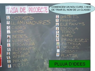COMENCEM UN NOU CURS, I HEM
DE TRIAR EL NOM DE LA CLASSE!




  PLUJA D’IDEES
 