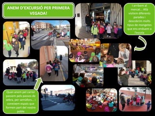 ANEM D’EXCURSIÓ PER PRIMERA
VEGADA!

Quan anem pel carrer
passem pels passos de
zebra, per semàfors... i
coneixem espais que
formen part del nostre
poble

I arribem al
mercat... Allà
visitem diferents
parades i
descobrim molts
tipus de mongetes
que ens enduem a
l’escola

 