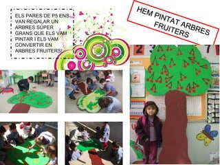 HEM
ELS PARES DE P5 ENS       PIN
VAN REGALAR UN               TAT
                          FRU    ARB
ARBRES SÚPER                  ITER   RES
GRANS QUE ELS VAM                 S
PINTAR I ELS VAM
CONVERTIR EN
ARBRES FRUITERS!
 