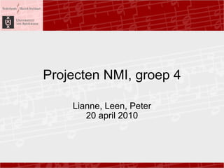Projecten NMI, groep 4 Lianne, Leen, Peter 20 april 2010 