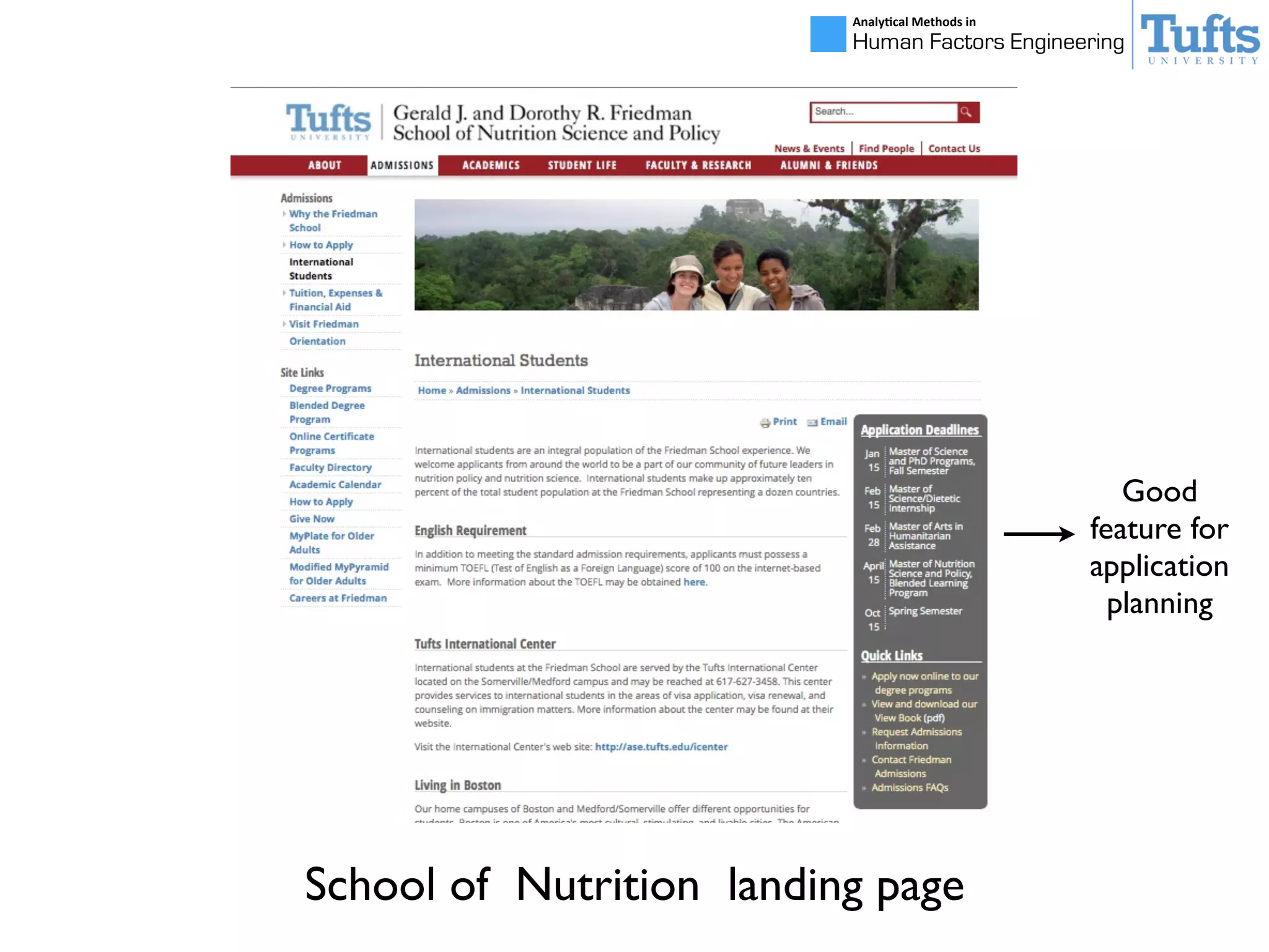 Analy&cal	
  Methods	
  in	
  
Human Factors Engineering
School of Nutrition landing page
Good
feature for
application
planning
 