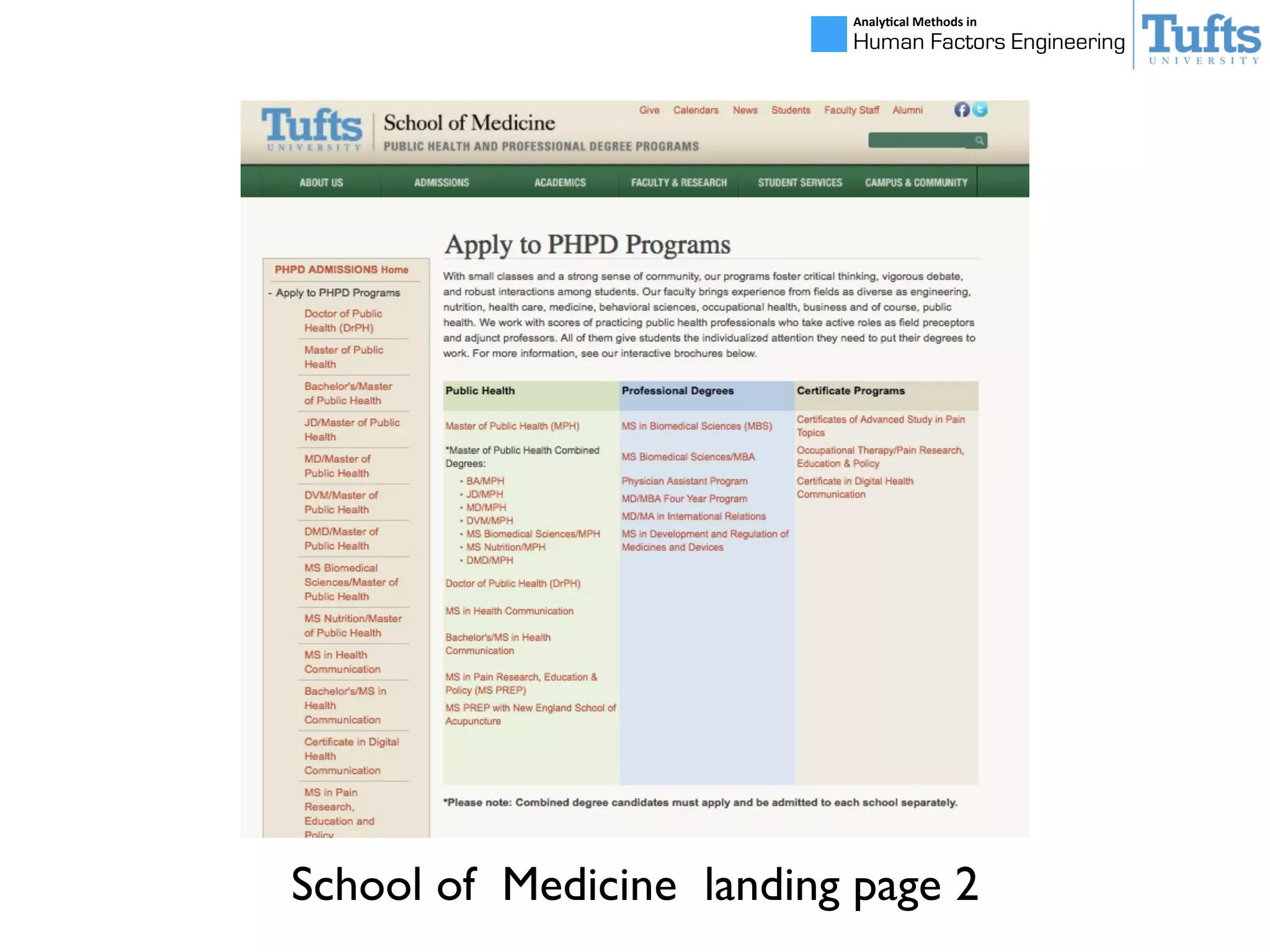 Analy&cal	
  Methods	
  in	
  
Human Factors Engineering
School of Medicine landing page 2
 