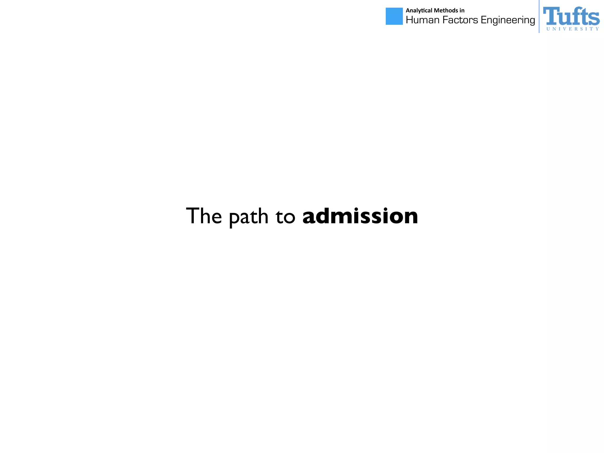 Analy&cal	
  Methods	
  in	
  
Human Factors Engineering
The path to admission
 