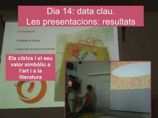 Dia 14: data clau.
        Les presentacions: resultats



Els cítrics i el seu
 valor simbòlic a
    l’art i a la
    literatura




                                       16
 
