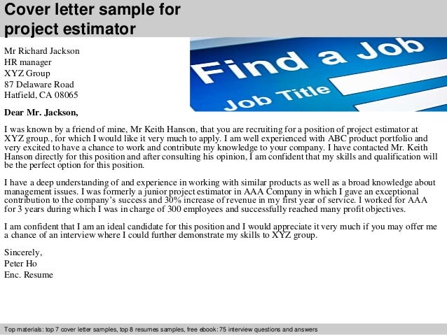 assistant estimator cover letter