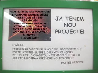 VAM FER DIVERSES VOTACIONS
 ENGANXANT GOMETS EN LES
     IDEES QUE MÉS ENS
         AGRADAVEN.
   QUAN VAM ARRIBAR A LA
   VOTACIÓ FINAL, ESTÀVEM
  ENTRE ELS COS HUMÀ I ELS
 VOLCANS, I FINALMENT VAN
          GUANYAR...
        ELS VOLCANS!
 