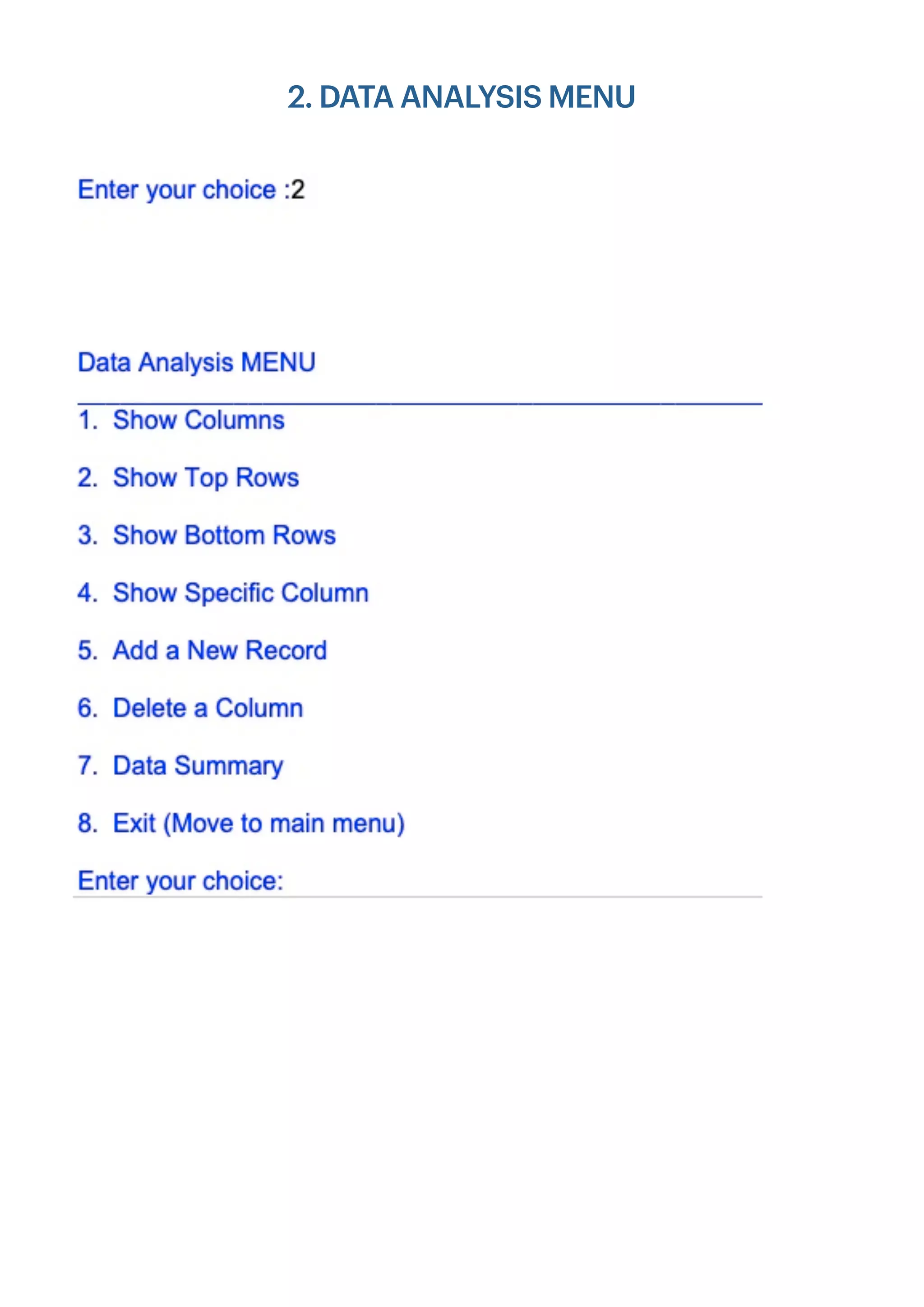 2. DATA ANALYSIS MENU
 