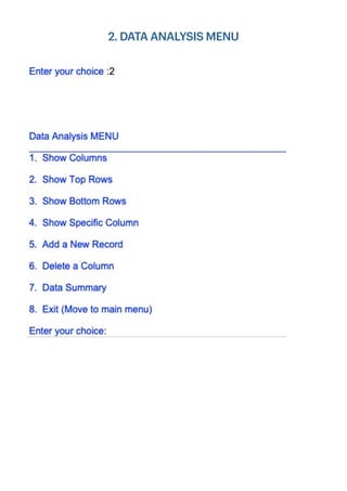 2. DATA ANALYSIS MENU
 