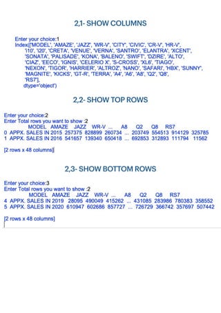 2,1- SHOW COLUMNS
2,2- SHOW TOP ROWS
2,3- SHOW BOTTOM ROWS
 