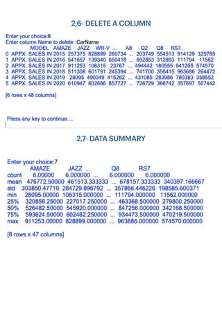 2,6- DELETE A COLUMN
2,7- DATA SUMMARY
 