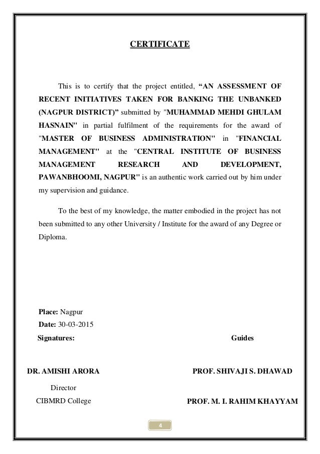 Mba final year projects in finance