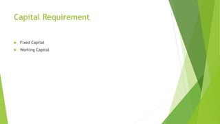 Capital Requirement
 Fixed Capital
 Working Capital
 