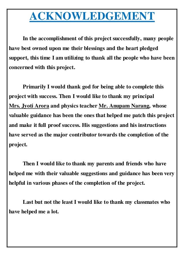 How to write an acknowledgement for a school assignment notebook