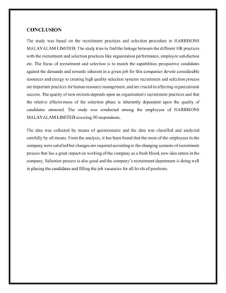 Introduction to conclusions of recruitment process and selection ...