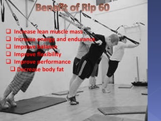16
 Increase lean muscle mass
 Increase energy and endurance
 Improve balance
 Improve flexibility
 Improve performance
 Decrease body fat
 