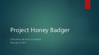 Project Honey Badger
Cofounders Lab Pitch Competition
February 15, 2017
 