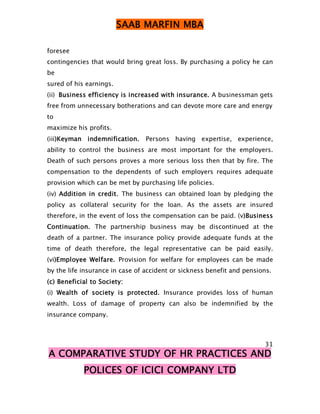 A COMPARATIVE STUDY OF HR  POLICES OF ICICI COMPANY LTD 