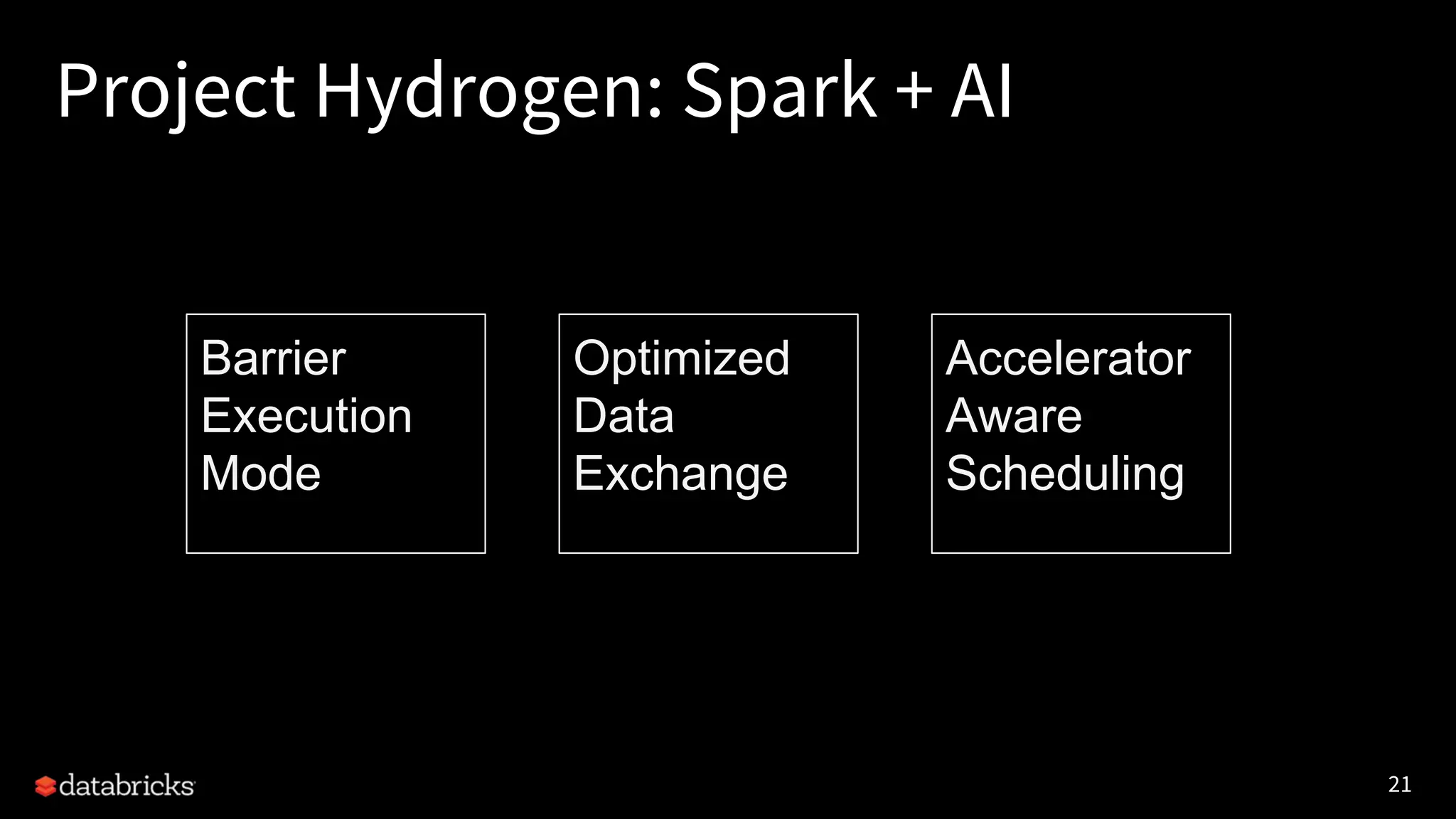 21 Project Hydrogen: Spark + AI Barrier Execution Mode Optimized Data Exchange Accelerator Aware Scheduling 