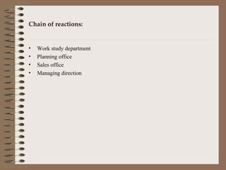 Chain of reactions:  Work study department Planning office Sales office Managing direction 