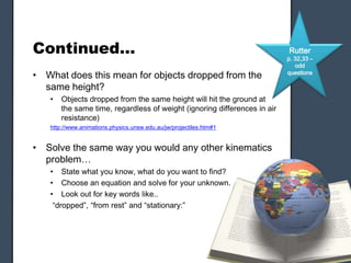 This means in problems involving falling we can always use a=𝟗.𝟖𝟏 𝒎𝒔¯²in kinematic equations.
