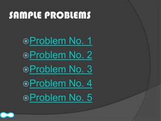 SAMPLE PROBLEMS

  Problem No. 1
  Problem No. 2
  Problem No. 3
  Problem No. 4
  Problem No. 5
 