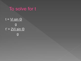 t = Vi sin Θ
g
t’ = 2Vi sin Θ
g
 