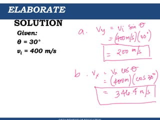ELABORATE
SOLUTION
Given:
θ = 30°
vi = 400 m/s
 