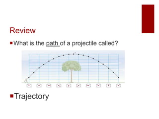 Review
What force (s) is
acting on the
projectile?
Gravity only
 