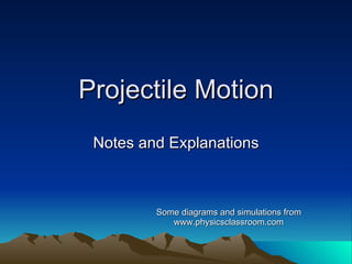 Projectile Motion Notes and Explanations Some diagrams and simulations from www.physicsclassroom.com 
