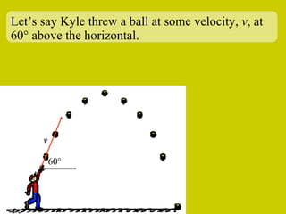 Let’s say Kyle threw a ball at some velocity,  v , at 60 ° above the horizontal. 60 ° v 