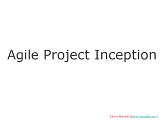 Agile Project Inception



               Sandy Mamoli (www.nomad8.com)
 