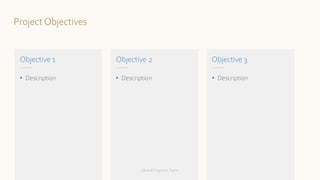 Objective 1 Objective 2 Objective 3
• Description • Description • Description
Project Objectives
Global ProgramsTeam
 