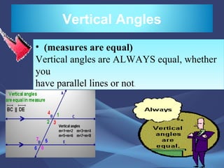 Vertical Parallel Angles angles of parallel line cut by a transversal line | PPT