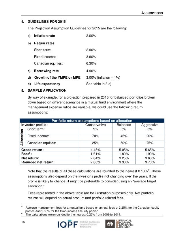 Projection Assumption Guidelines