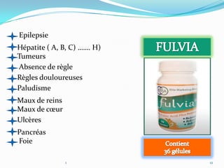 Epilepsie
Hépatite ( A, B, C) ……. H)
Tumeurs
Absence de règle
Règles douloureuses
Paludisme
Maux de reins
Maux de cœur
Ulcères
Pancréas
Foie

                1            12
 
