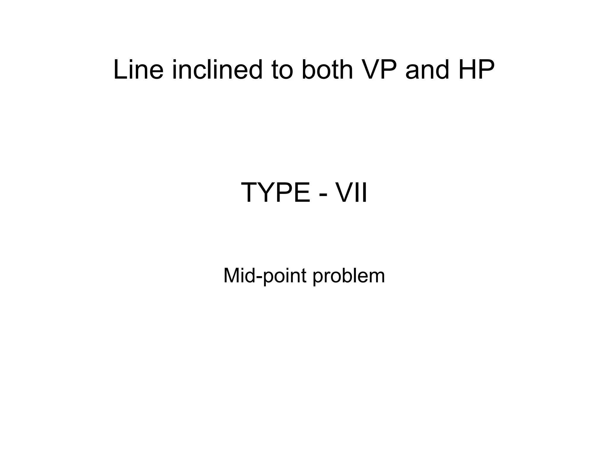 TYPE - VII
Mid-point problem
Line inclined to both VP and HP
 