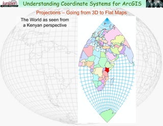 The World as seen from an Indian perspective
Projections – Going from 3D to Flat Maps
Understanding Coordinate Systems for ArcGIS
 