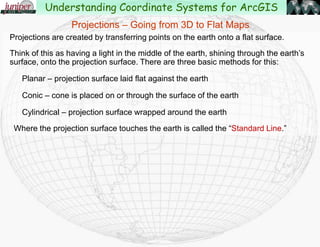 Projections – Conic Projection
Understanding Coordinate Systems for ArcGIS
 
