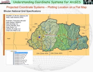 Coordinate information can be viewed in several places.
ArcCatalog>Description>Metadata>Spatial
ArcMap>Layer>Properties…>Source
ArcCatalog>Properties…>XY
Coordinate System
ArcMap>DataFrame Properties…
>Coordinate Systems>Layers
Working with Projections in ArcGIS
Understanding Coordinate Systems for ArcGIS
 