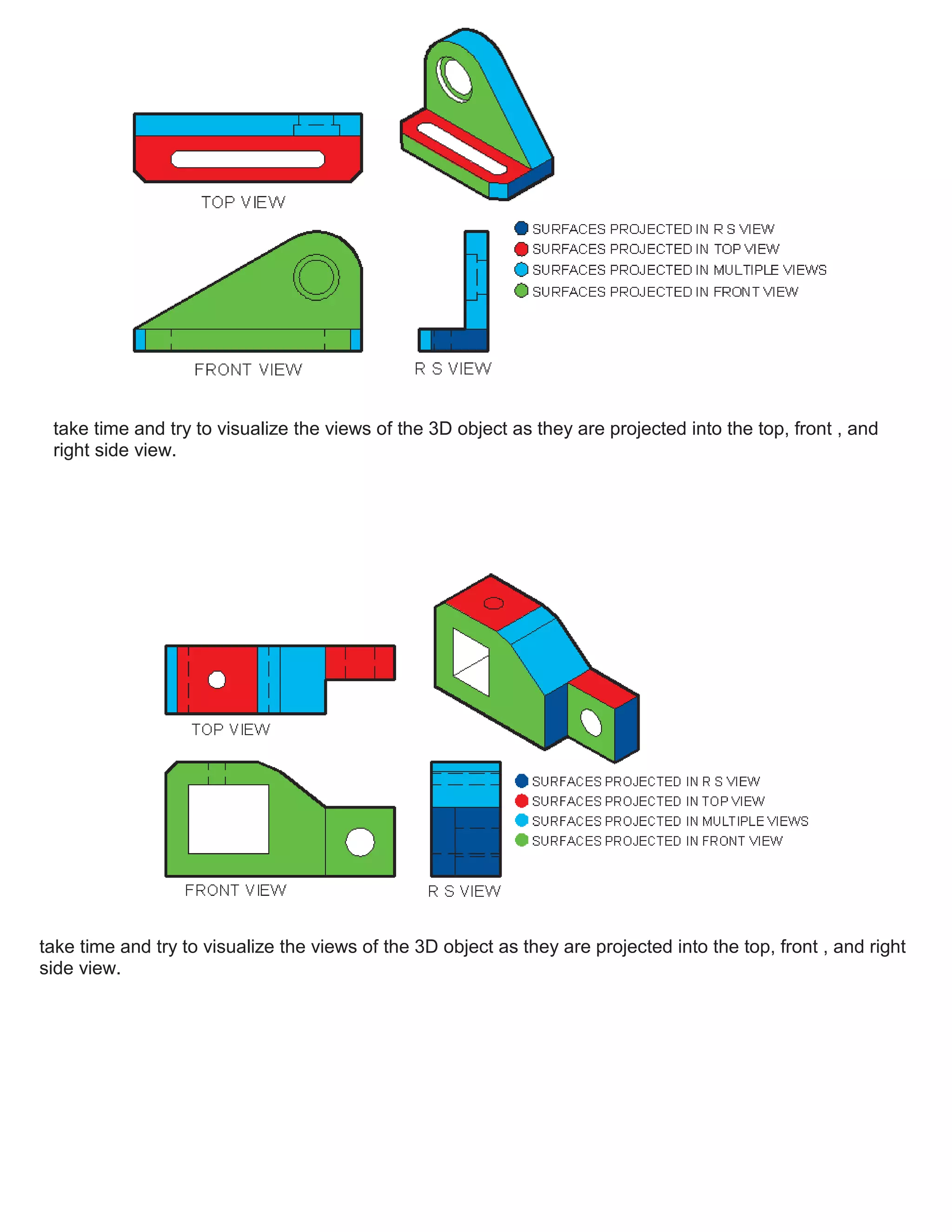 take time and try to visualize the views of the 3D object as they are projected into the top, front , and
right side view.
take time and try to visualize the views of the 3D object as they are projected into the top, front , and right
side view.
 