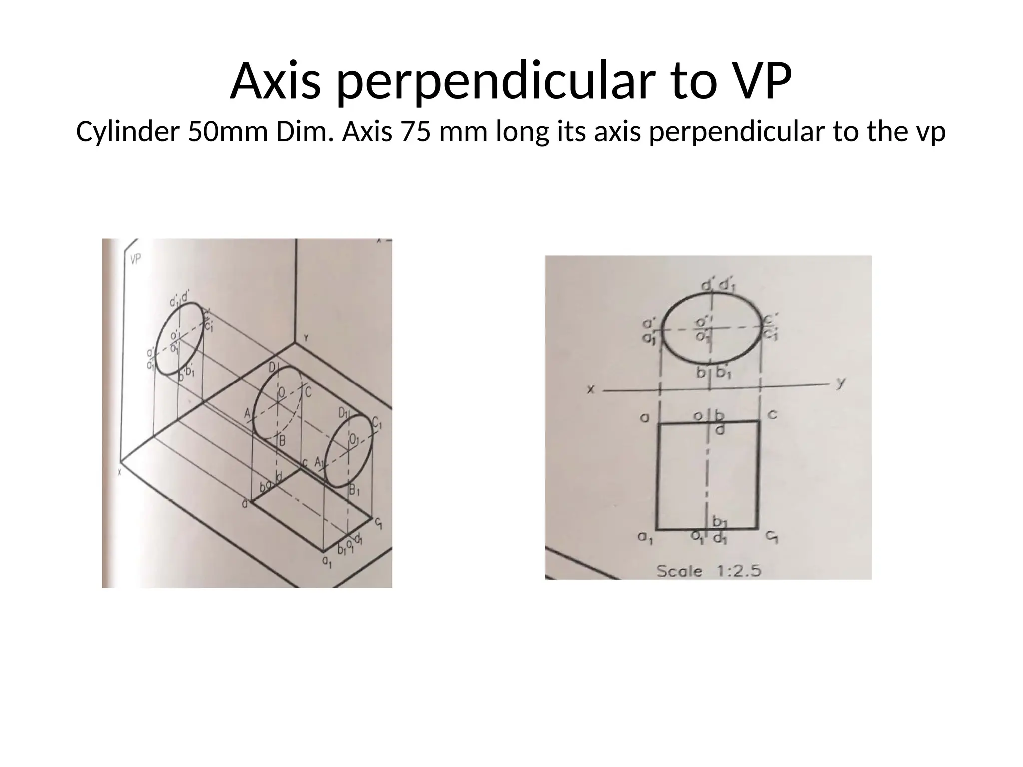 Axis perpendicular to VP
Cylinder 50mm Dim. Axis 75 mm long its axis perpendicular to the vp
 