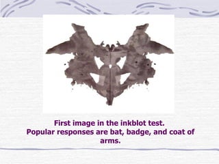 First image in the inkblot test.  Popular responses are bat, badge, and coat of arms. 