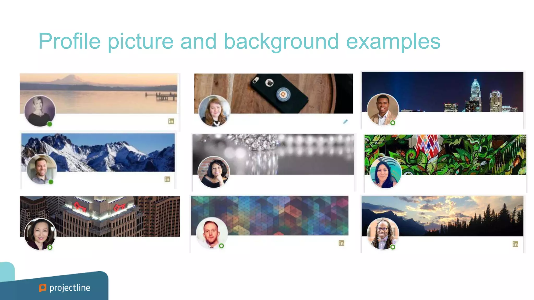 Profile picture and background examples
 