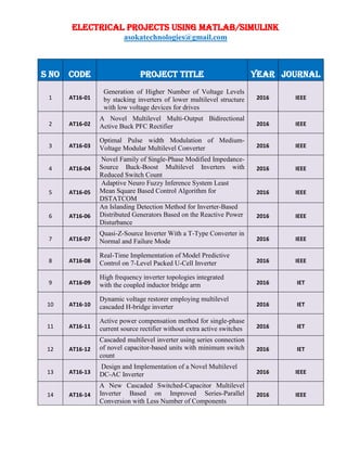 Latest Electrical projects for BTech/MTech using Matlab/Simulink | PDF
