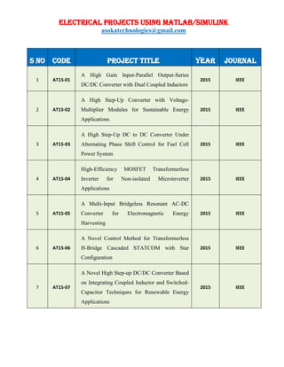Latest Electrical projects for BTech/MTech using Matlab/Simulink | PDF