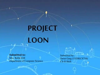 PROJECT
LOON
Submitted to:
Mrs. Rubal Gill
Department of Computer Science
Submitted by:
Tarun Garg (11ESKCS754)
CS-II Shift
 