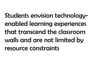 Students envision technology-enabled learning experiences that transcend the classroom walls and are not limited by resource constraints